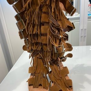 Jeffrey Campbell fringe tan  gladiator sandals